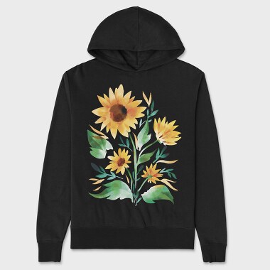 Sunflower Watercolor Flowers Leaves Tote, Hanorac Oversize Barbati (Unisex)