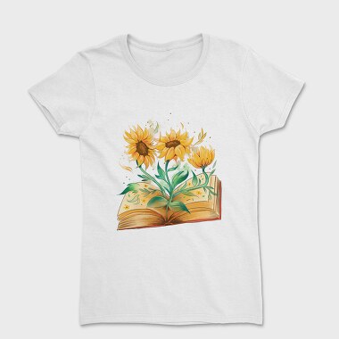 Sunflowers Coming Out Of Book Watercolor, Tricou Femei