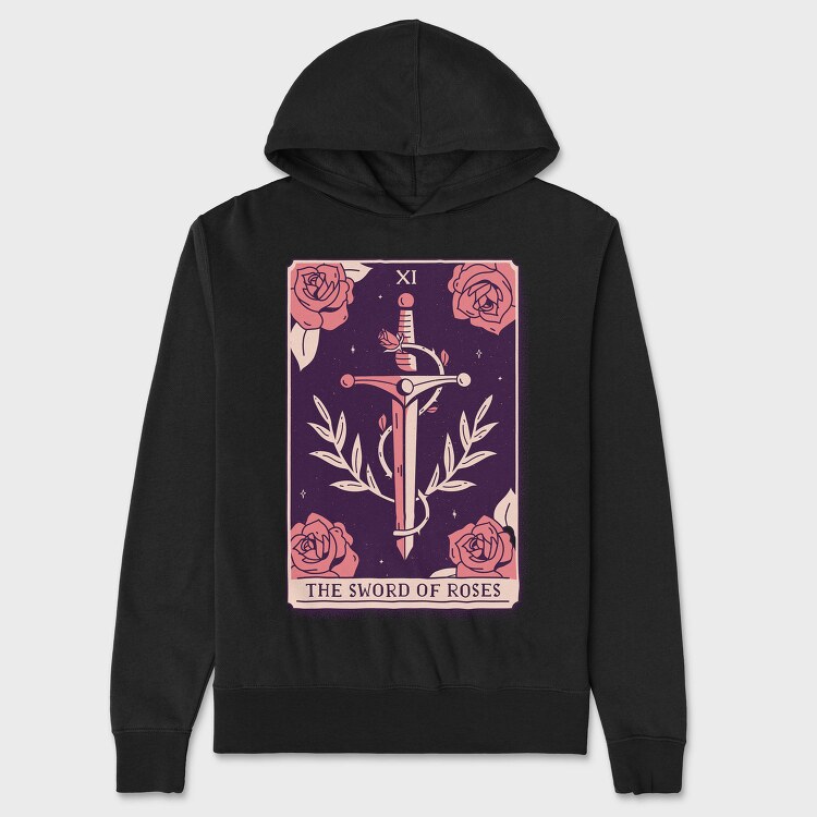 Sword And Roses Mystical Tarot Card The Sword Of Roses 11, Hanorac Oversize Barbati (Unisex)