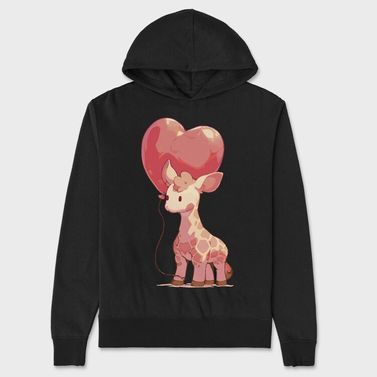 Giraffe With Heart Balloon Baby Hearth, Hanorac Oversize Barbati (Unisex)