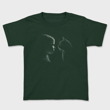 Girl And A Cat Silhouette, Tricou Copii
