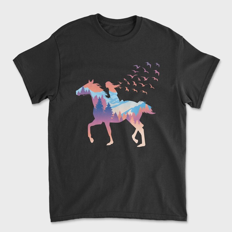 Girl And Horse Forest Winter Landscape, Tricou Barbati (Unisex)