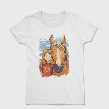 Girl And Horse Portrait Child Friend, Tricou Femei