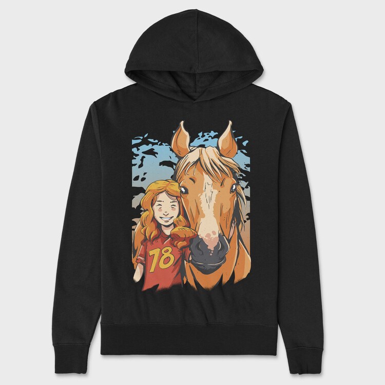 Girl And Horse Portrait Child Friend, Hanorac Oversize Barbati (Unisex)