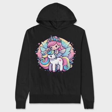 Kawaii Fairy Riding Unicorn, Hanorac Oversize Barbati (Unisex)
