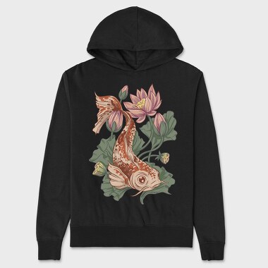 Koi Fish Lotus Illustration 04, Hanorac Oversize Barbati (Unisex)