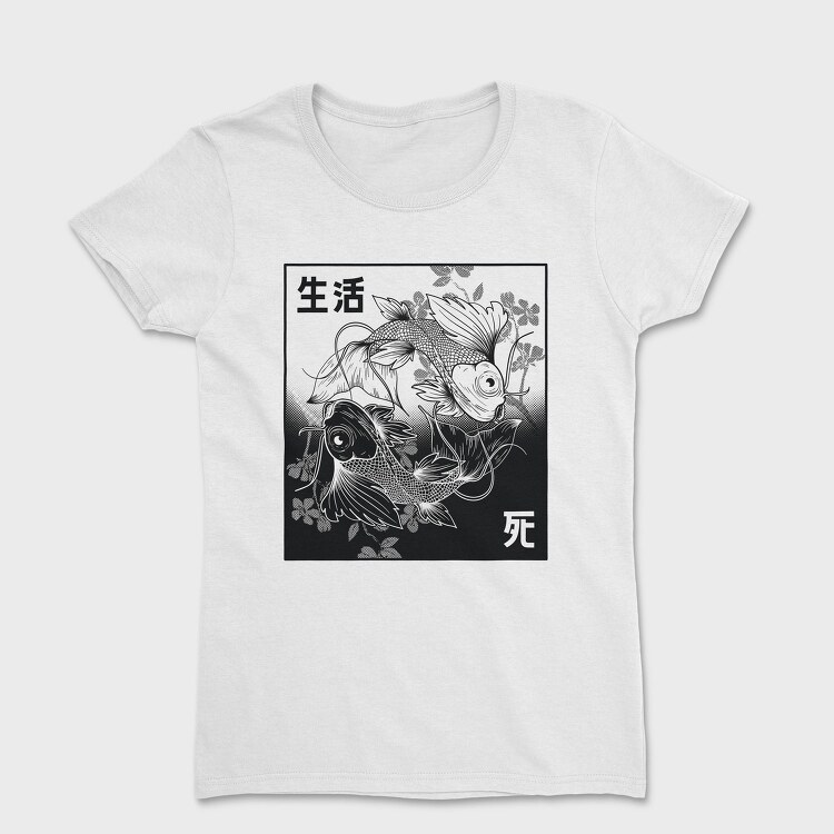 Koi Yin Yang Life Death Hand Drawn, Tricou Femei