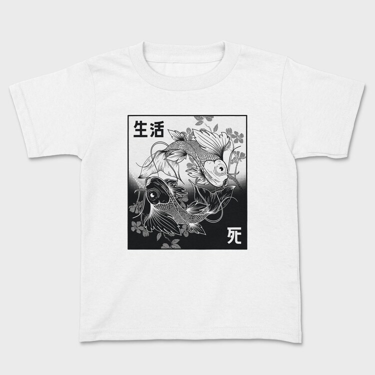 Koi Yin Yang Life Death Hand Drawn, Tricou Copii