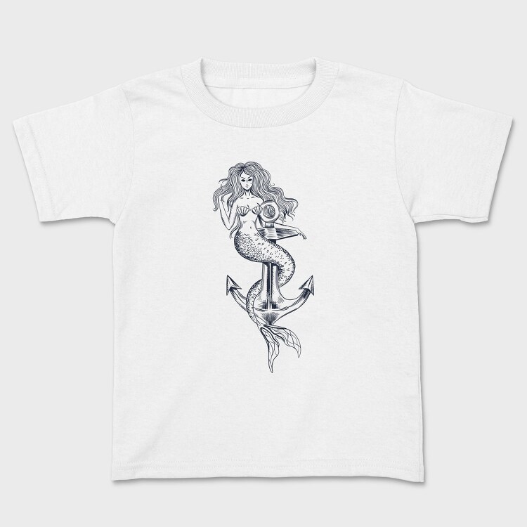 Hand Drawn Mermaid Siren And Anchor, Tricou Copii