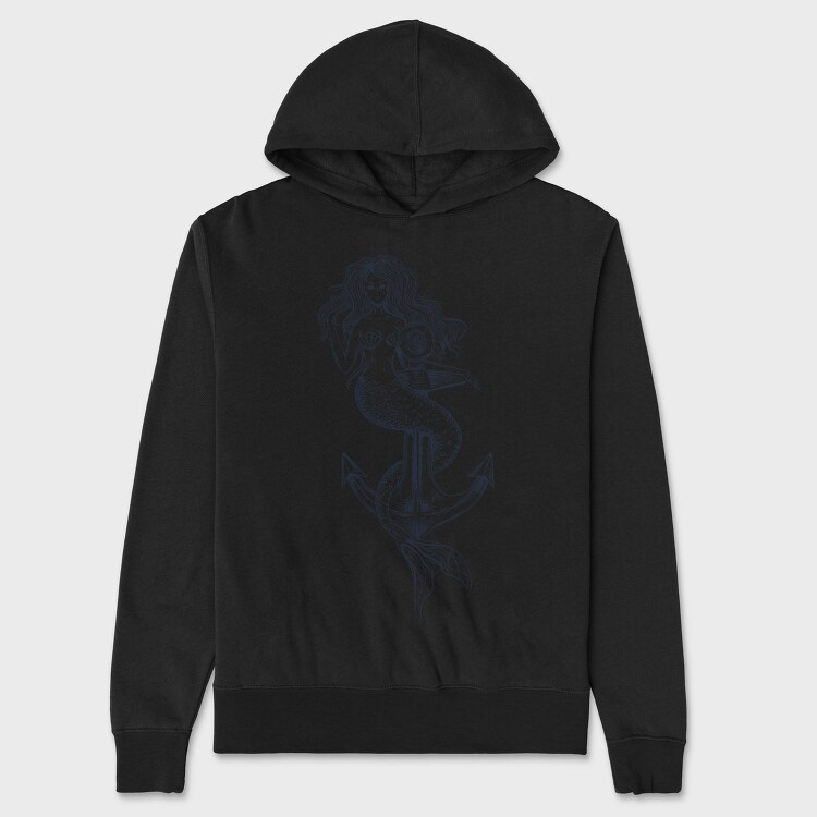Hand Drawn Mermaid Siren And Anchor, Hanorac Oversize Barbati (Unisex)