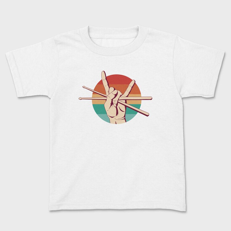 Hand Holding Drum Sticks Drummer Retro Sunset, Tricou Copii