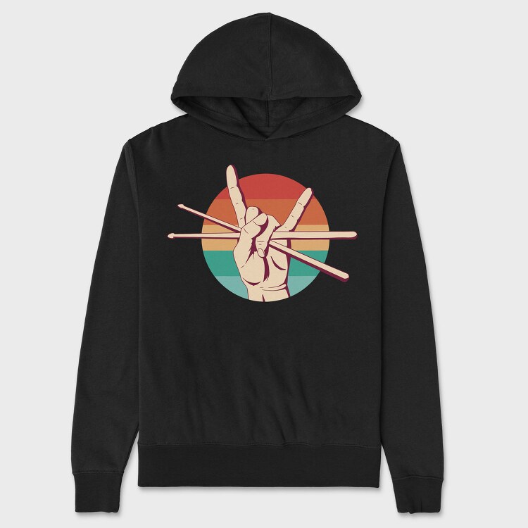 Hand Holding Drum Sticks Drummer Retro Sunset, Hanorac Oversize Barbati (Unisex)