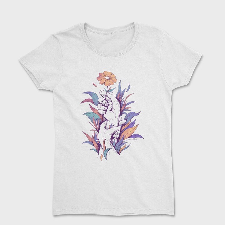 Hands Holding A Flower Plants, Tricou Femei