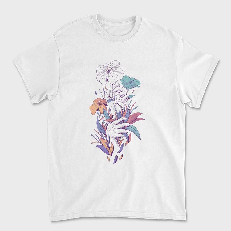 Hands With Flowers And Leaves Plants, Tricou Barbati (Unisex)