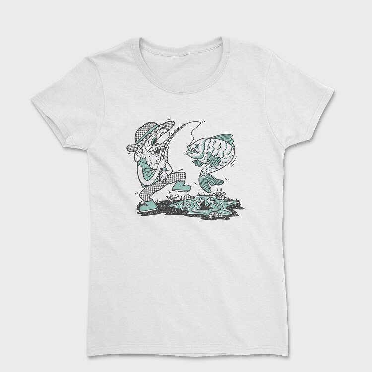 Happy Fisherman And Fish Cartoon, Tricou Femei