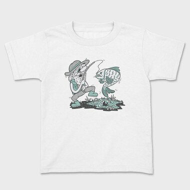 Happy Fisherman And Fish Cartoon, Tricou Copii