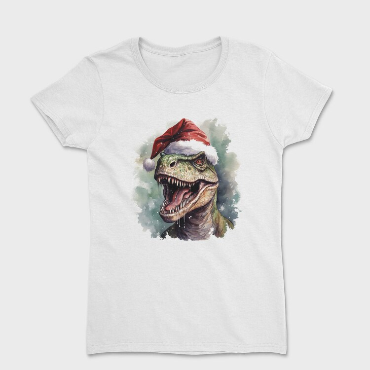 T Rex Wearing A Santa Hat Dinosaur Xmas, Tricou Femei