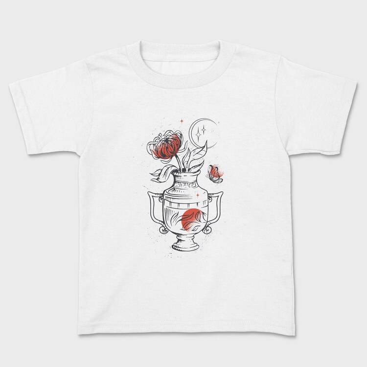 Tattoo Floral Vase Chrysanthemum Moon Red Black, Tricou Copii