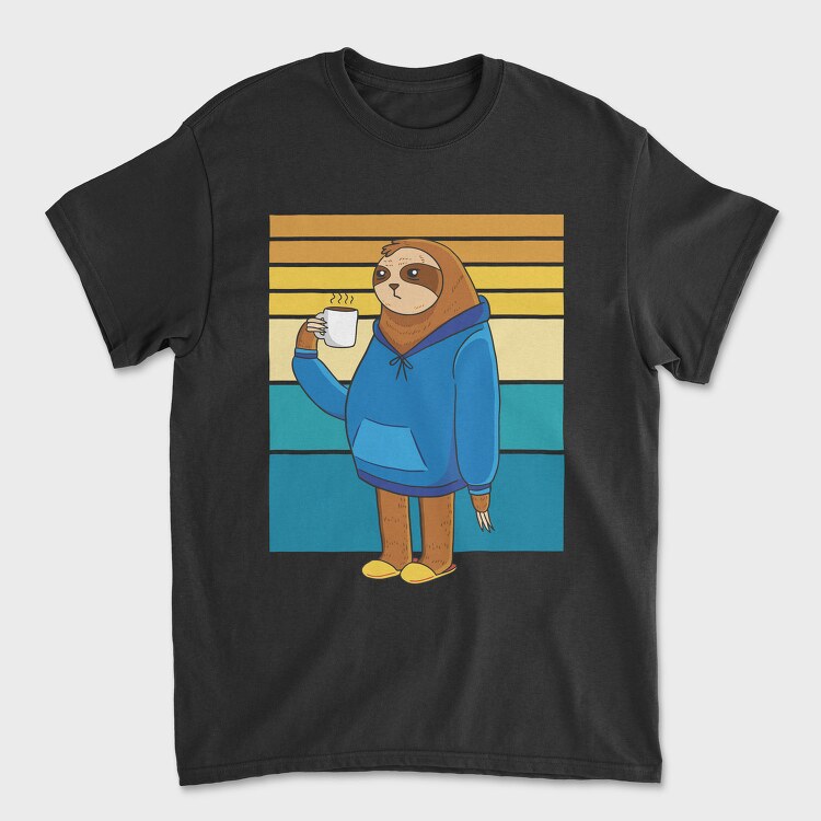 Tired Sloth Drinking Coffee Lazy Retro Sunset, Tricou Barbati (Unisex)