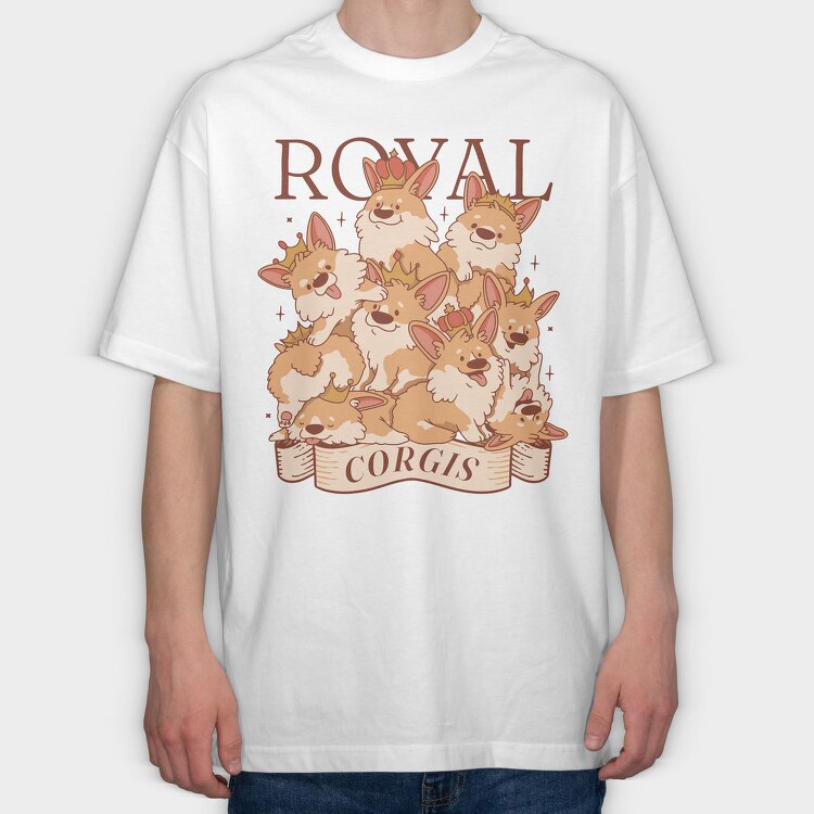 Corgi Dogs With Crowns Royal, Tricou Oversize Barbati (Unisex)