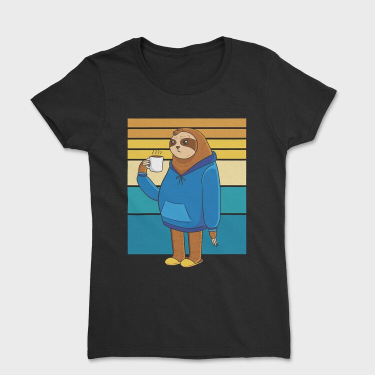 Tired Sloth Drinking Coffee Lazy Retro Sunset, Tricou Femei