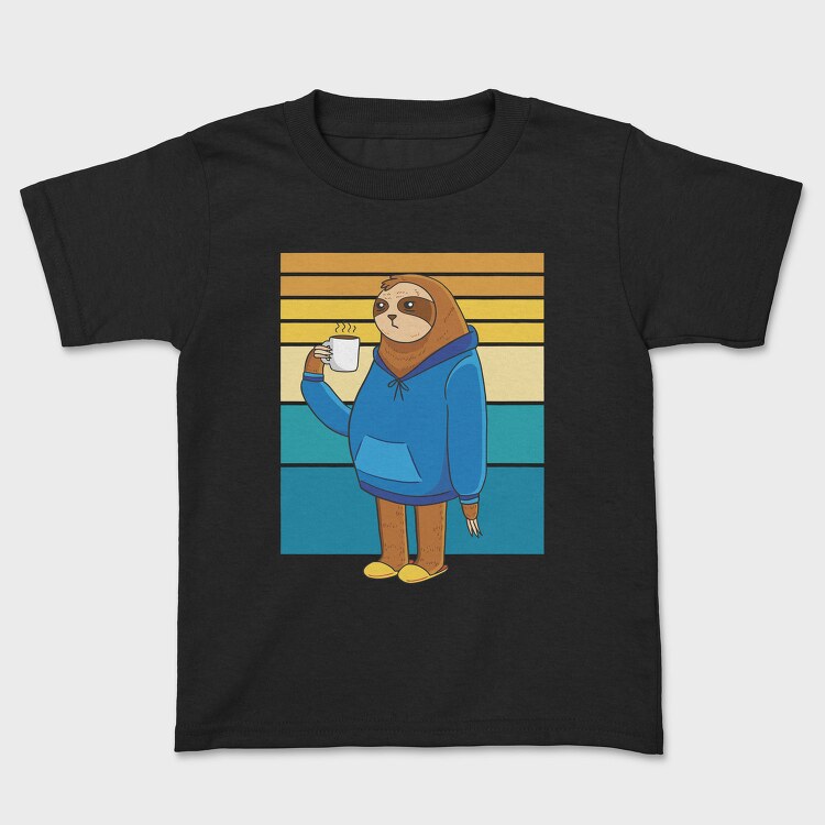 Tired Sloth Drinking Coffee Lazy Retro Sunset, Tricou Copii