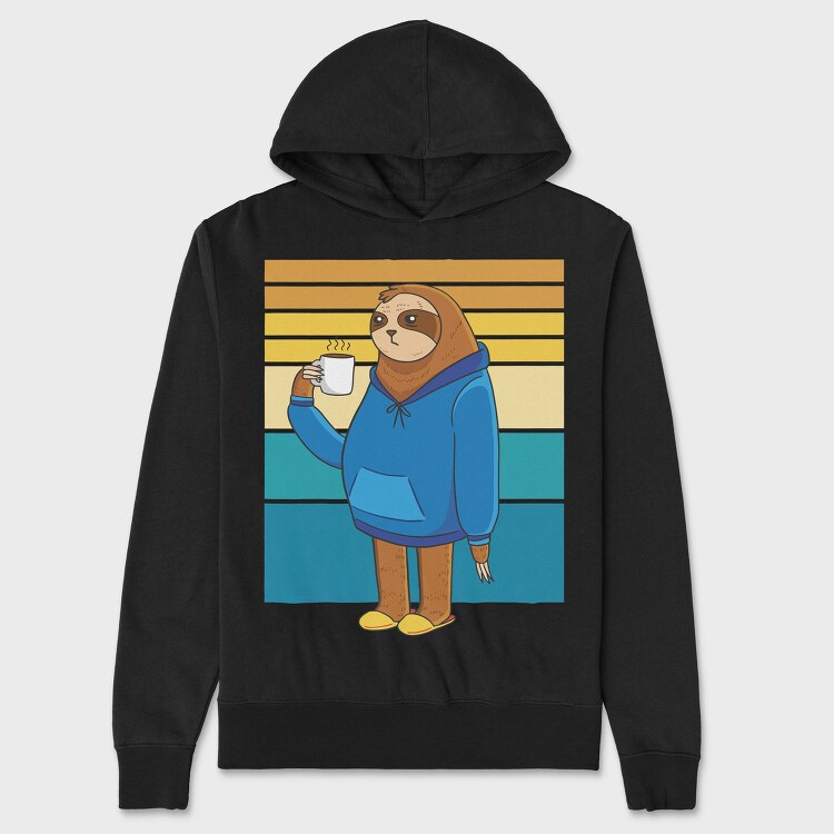 Tired Sloth Drinking Coffee Lazy Retro Sunset, Hanorac Oversize Barbati (Unisex)