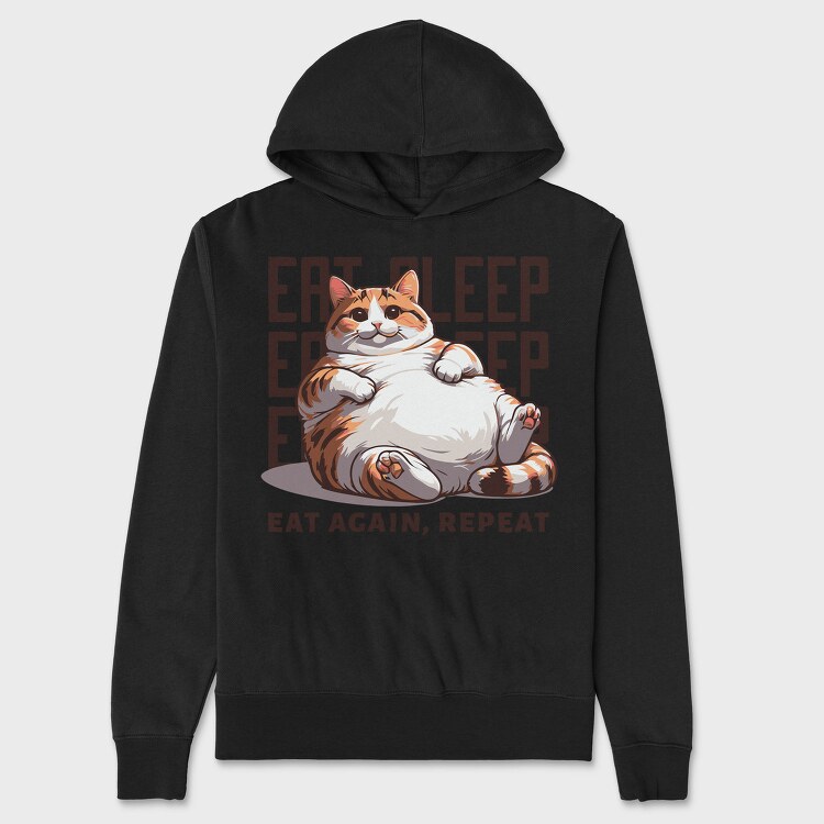 Lazy Cat Quote Eat Sleep Repeat, Hanorac Oversize Barbati (Unisex)