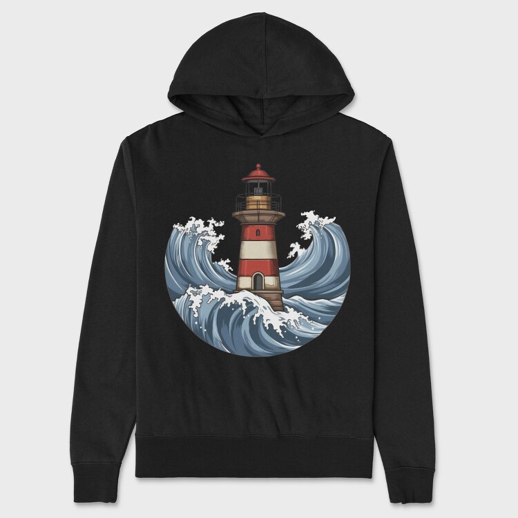 Lighthouse And Waves Sea, Hanorac Oversize Barbati (Unisex)