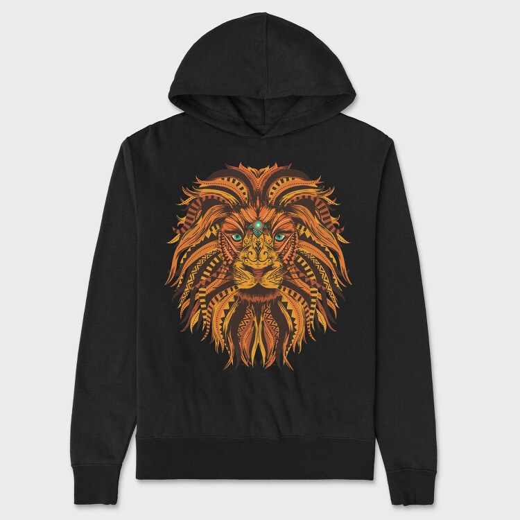 Lion Mandala Illustration Color 001, Hanorac Oversize Barbati (Unisex)