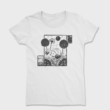 Hedgehog With Dandelions Lino Art, Tricou Femei