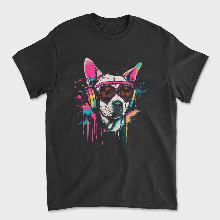 Hip Dog With Headphones Summer Dj, Tricou Barbati (Unisex)