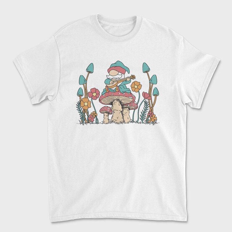 Hippie Gnome On Mushroom Banjo Cottagecore, Tricou Barbati (Unisex)
