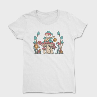 Hippie Gnome On Mushroom Banjo Cottagecore, Tricou Femei