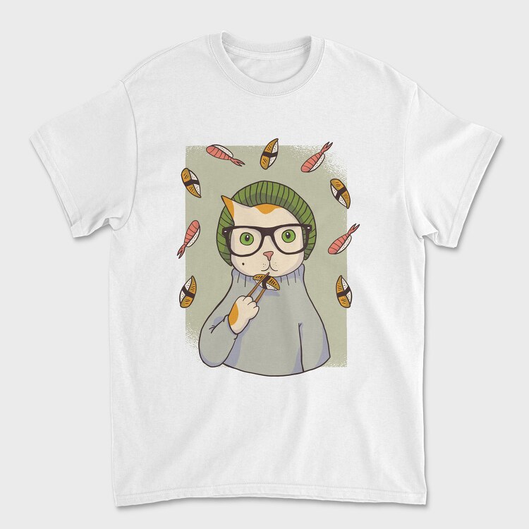 Hipster Sushi Cat, Tricou Barbati (Unisex)