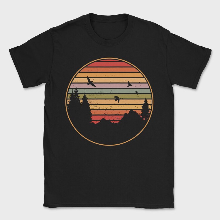 Mountains and Tree Retro Sunset, Tricou Barbati (Unisex)