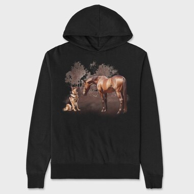 Horse And German Shepherd, Hanorac Oversize Barbati (Unisex)