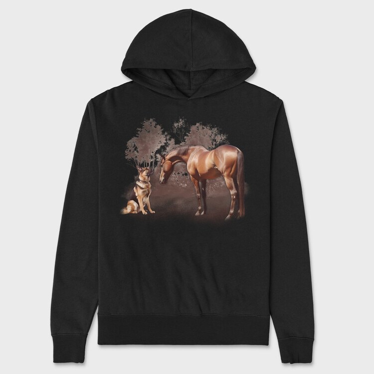 Horse And German Shepherd, Hanorac Oversize Barbati (Unisex)