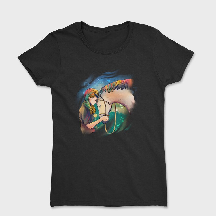 Horse Girl Colorful Hair, Tricou Femei