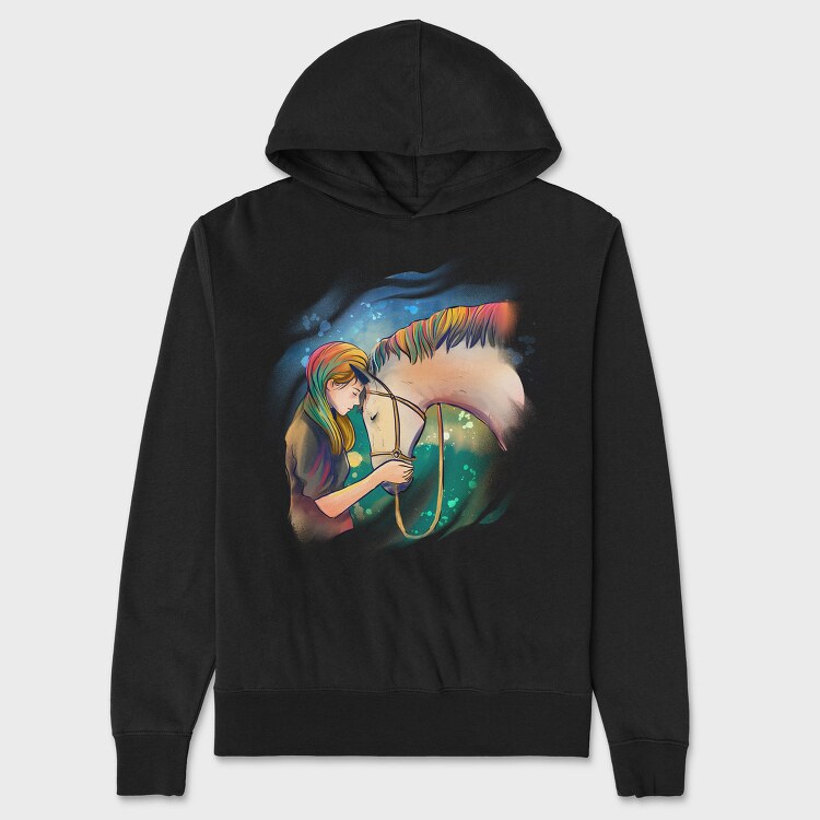 Horse Girl Colorful Hair, Hanorac Oversize Barbati (Unisex)