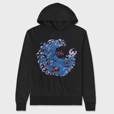 Wave With Koi Fishes, Hanorac Oversize Barbati (Unisex)