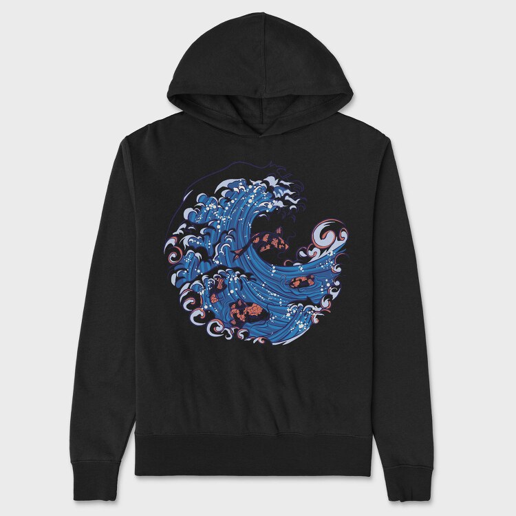 Wave With Koi Fishes, Hanorac Oversize Barbati (Unisex)