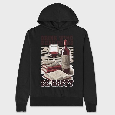 Wine And Books Happy Happiness, Hanorac Oversize Barbati (Unisex)