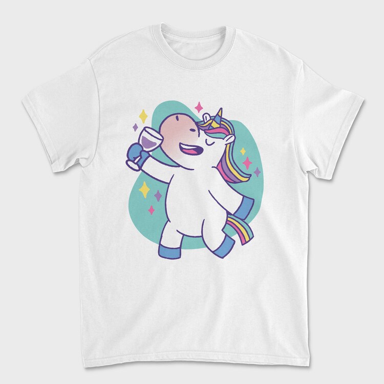 Wine Unicorn Cartoon Drinking, Tricou Barbati (Unisex)