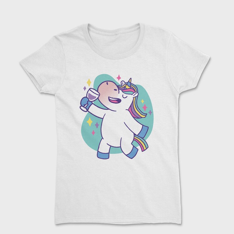 Wine Unicorn Cartoon Drinking, Tricou Femei
