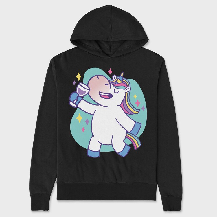 Wine Unicorn Cartoon Drinking, Hanorac Oversize Barbati (Unisex)