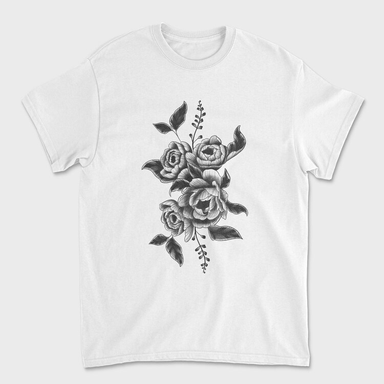 Peony Flower And Leaves Tattoo, Tricou Barbati (Unisex)