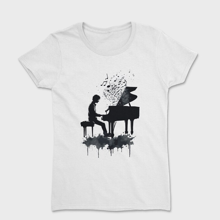 Piano Man Silhouette Grunge, Tricou Femei
