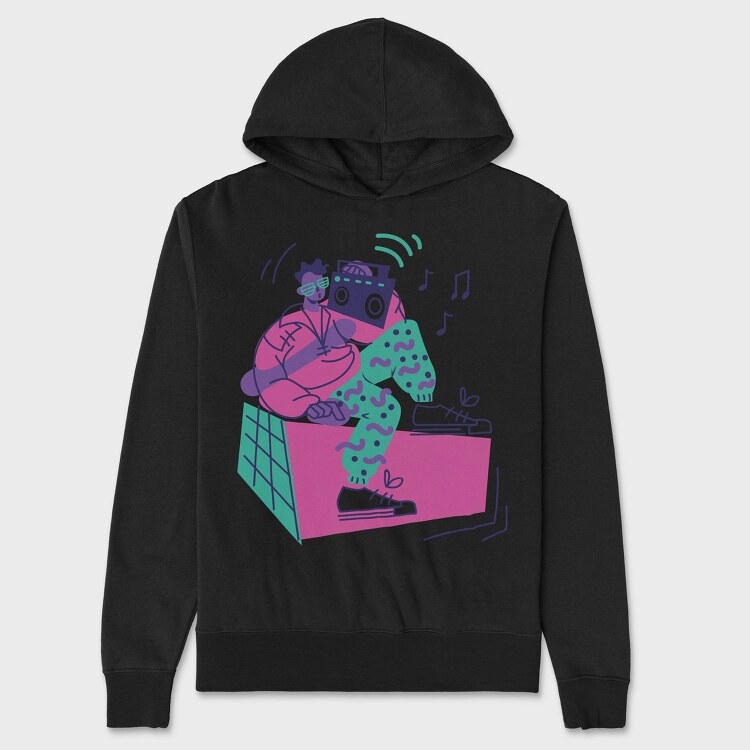 Man With Boombox Retro 80S Character, Hanorac Oversize Barbati (Unisex)