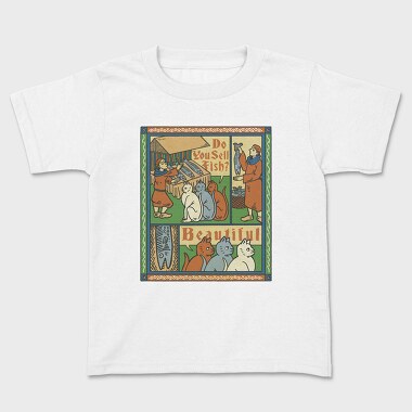 Medieval Cat Animal Painting Asking For Fish, Tricou Copii